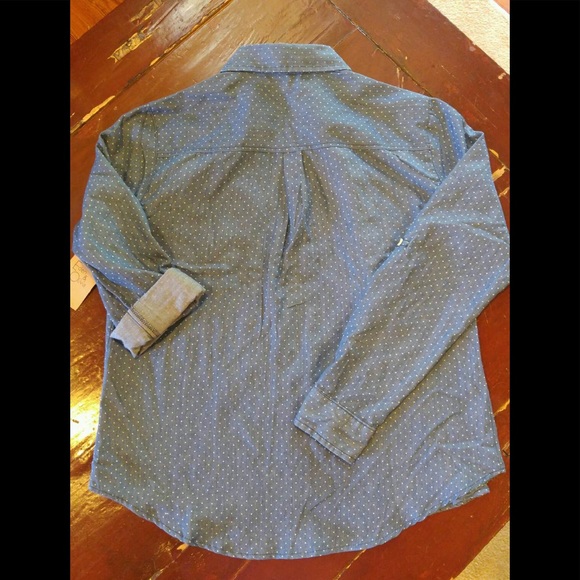 Polka dot button down denim top!!! - Picture 3 of 5